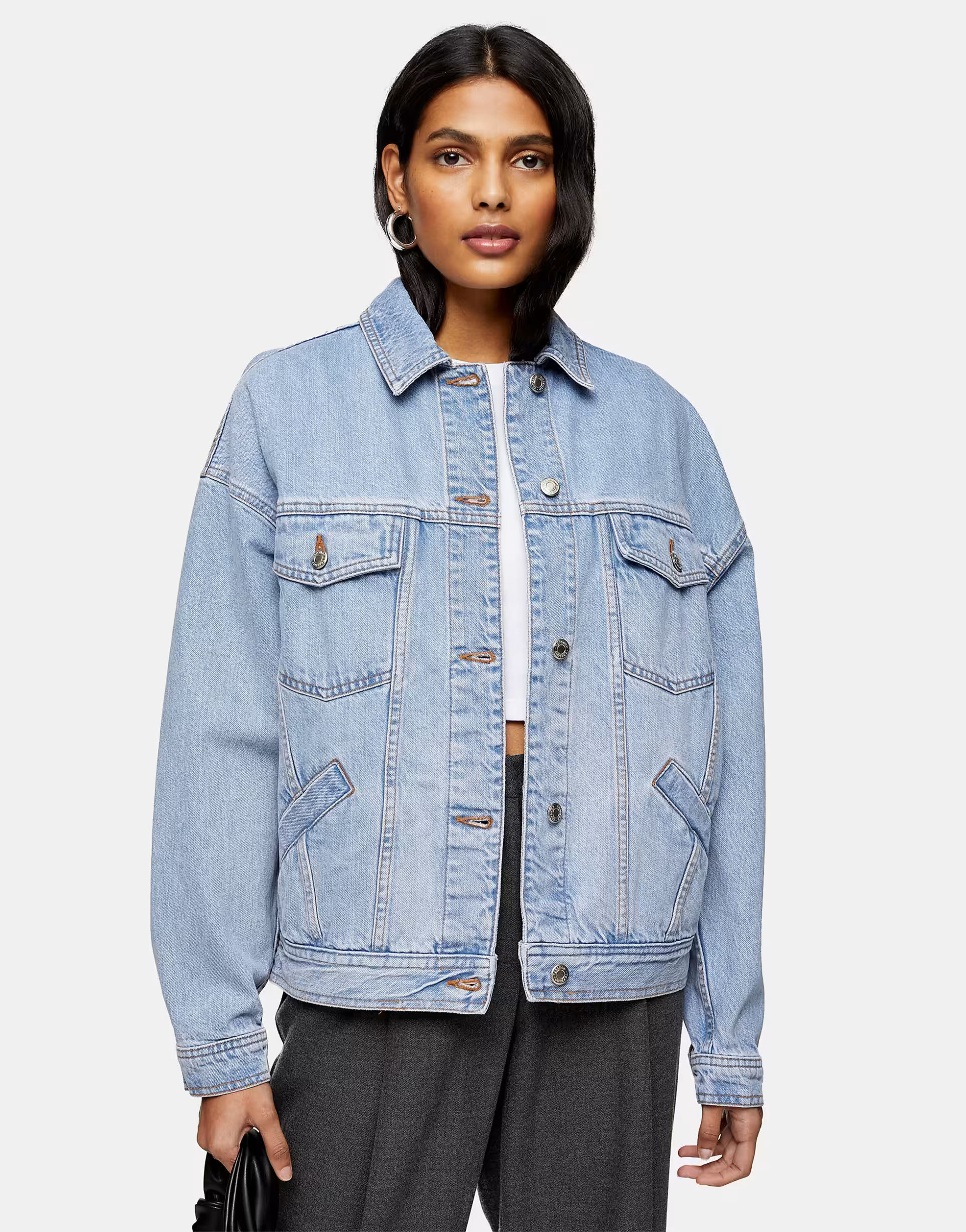 Topshop oversized denim jacket in mid blue wash | ASOS (Global)