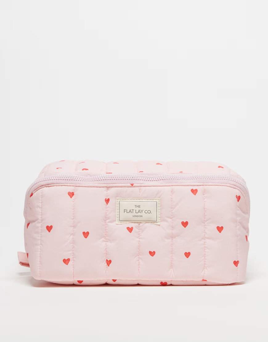 The Flat Lay Co. Marshmallow Makeup Bag - Sweet Pink Hearts | ASOS (Global)