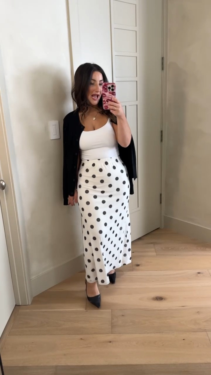 Must have cardigan! Paired with a mesh polka dot maxi skirt for a chic look! 

I'm wearing a size small in everything! 

5'0" 140lbs 
Petite friendly

#LTKootd #LTKSaleAlert #LTKPetite