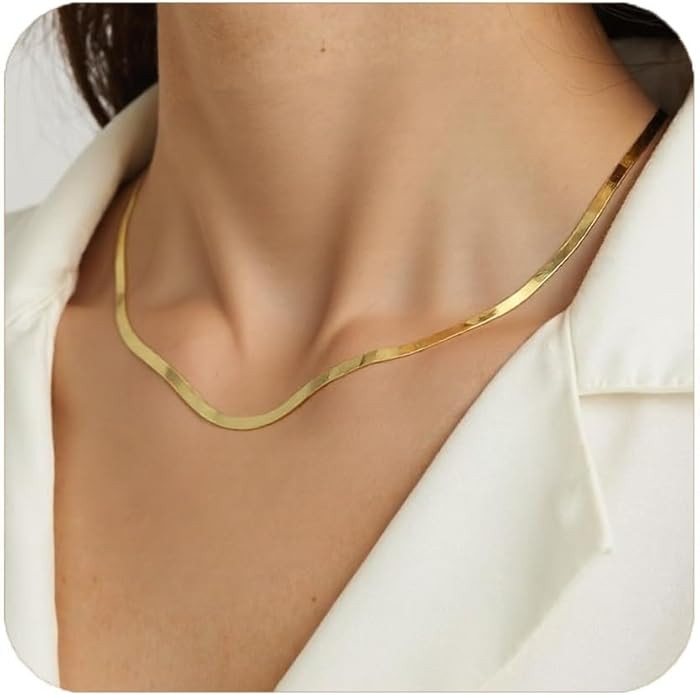 Gold Necklaces for Women, Dainty Herringbone Choker Necklace for Women 18K Gold Layered Chunky Sn... | Amazon (US)