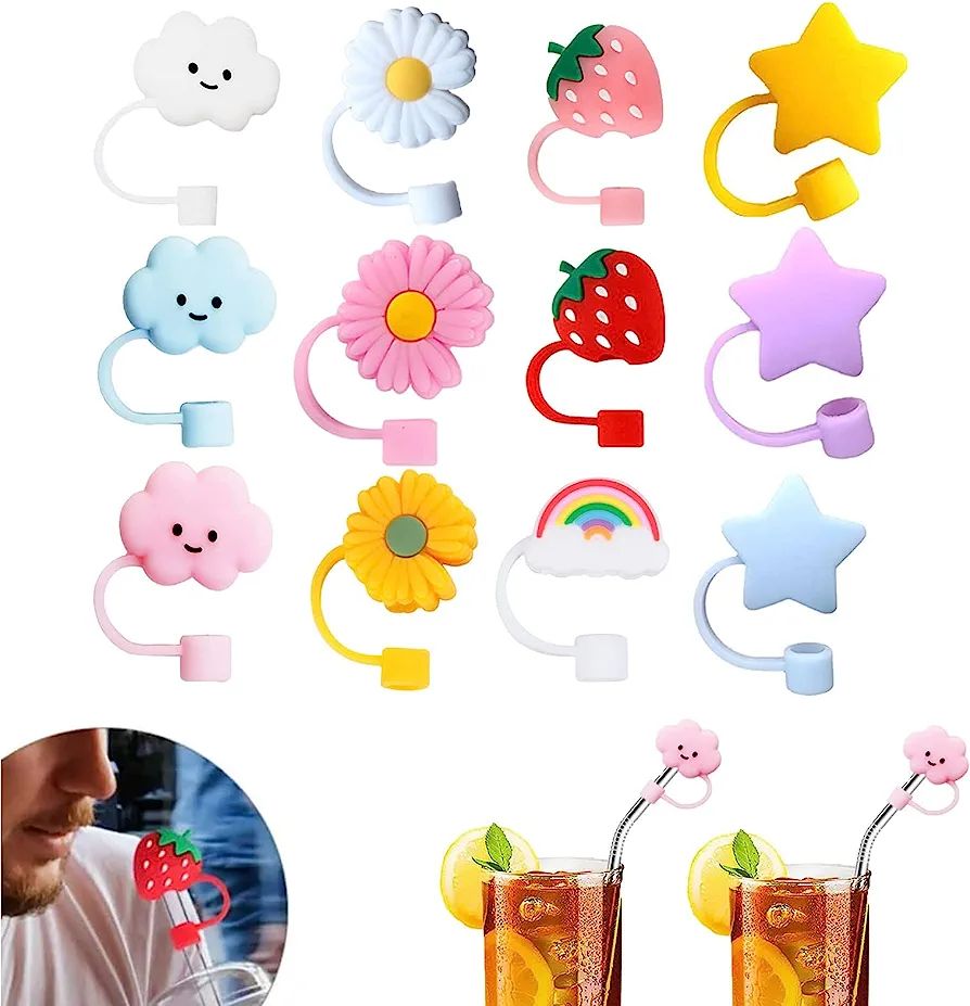 2023 New Straw Cover Cloud, 12Pcs Silicone Straw Protector, Splash Proof Tips, Reusable Drinking ... | Amazon (US)
