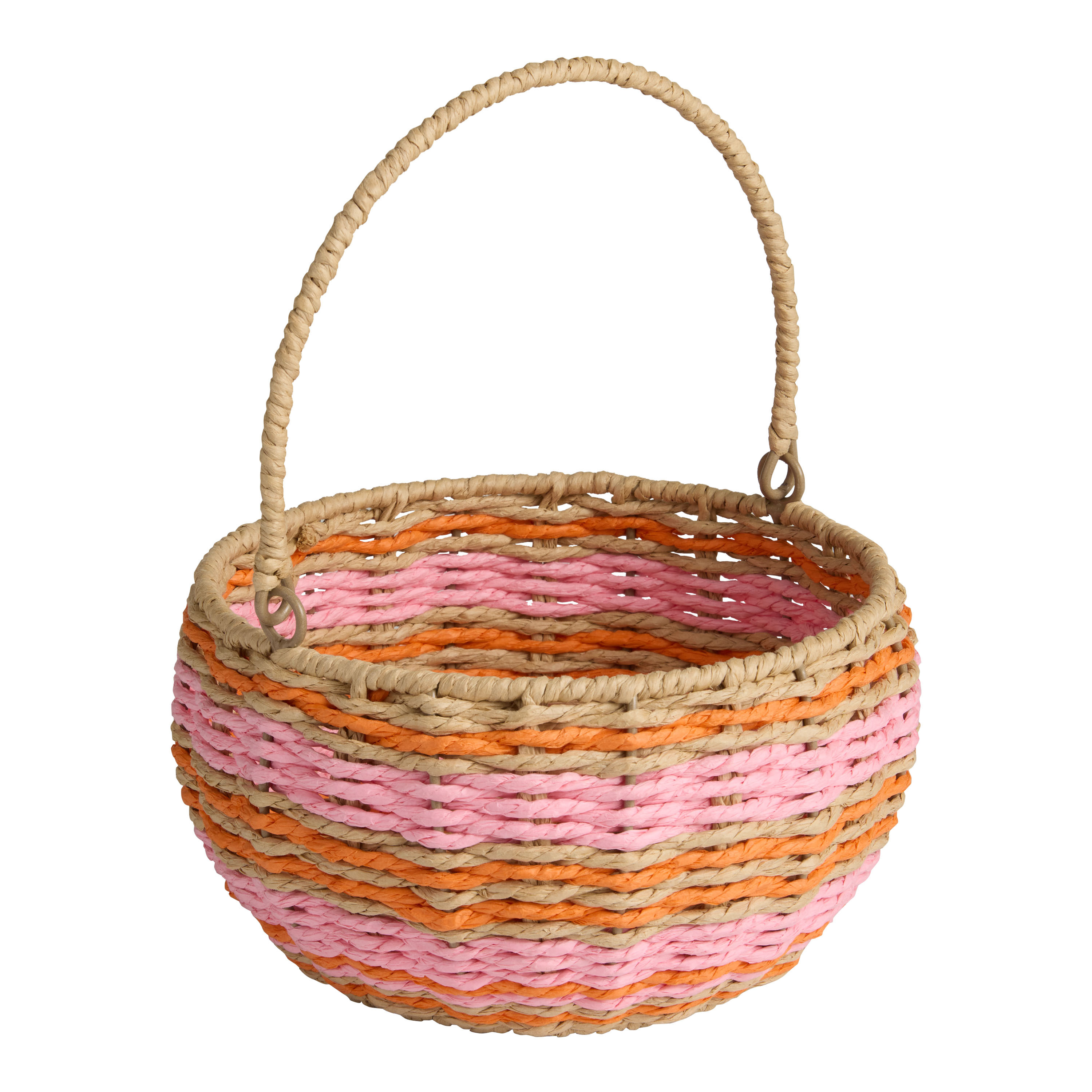 Round Jute Striped Gift Basket with Swing Handle | World Market