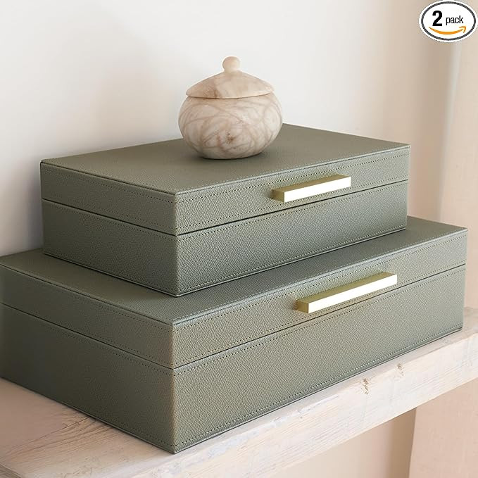 ZICOTO Decorative Storage Boxes with Lids – Set of 2 Beautiful PU Leather Organizer Bins for Yo... | Amazon (US)