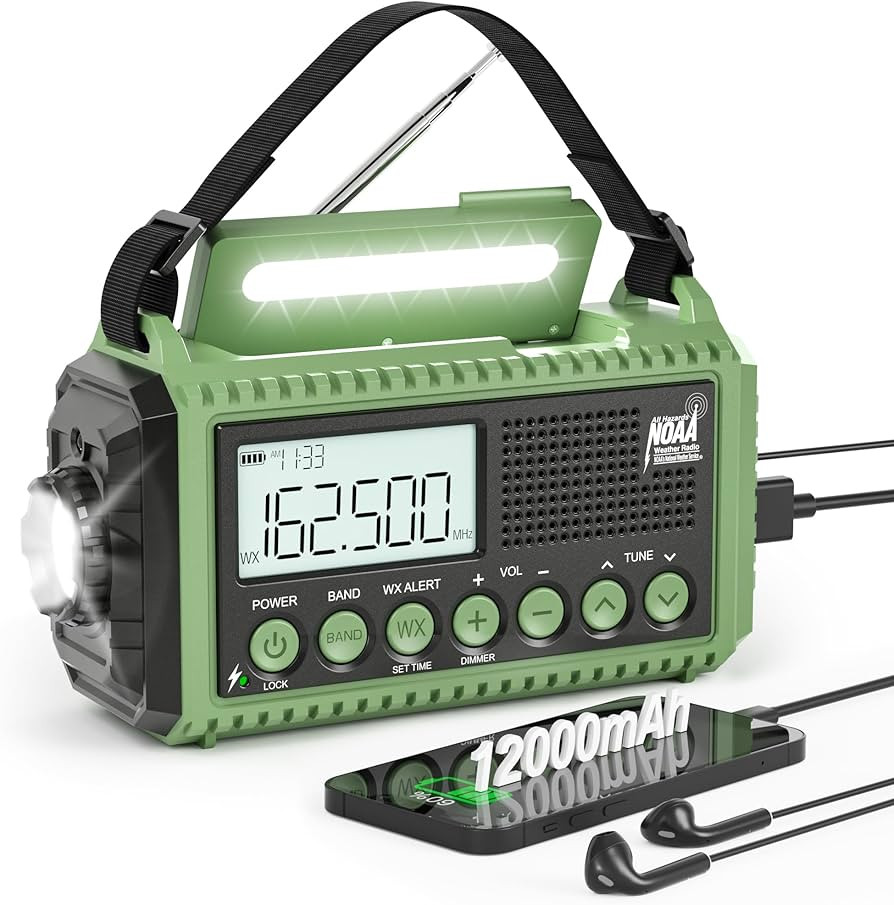 NOAA Weather Radio 12000mAh - Emergency Radio Hand Crank Solar Battery Operated Portable AM/FM Sh... | Amazon (US)