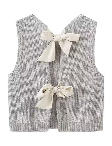 Lianlive Sweater Vest Top for Women Casual Crop Knit Cardigan Vest Bow Tie Back Knitted Tank Tops | Amazon (US)