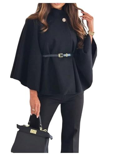 SHENHE Women's Cape Coat Bat Wing 3/4 Sleeve Mock Neck Poncho Pea Coat Dressy Outerwear Jacket | Amazon (US)