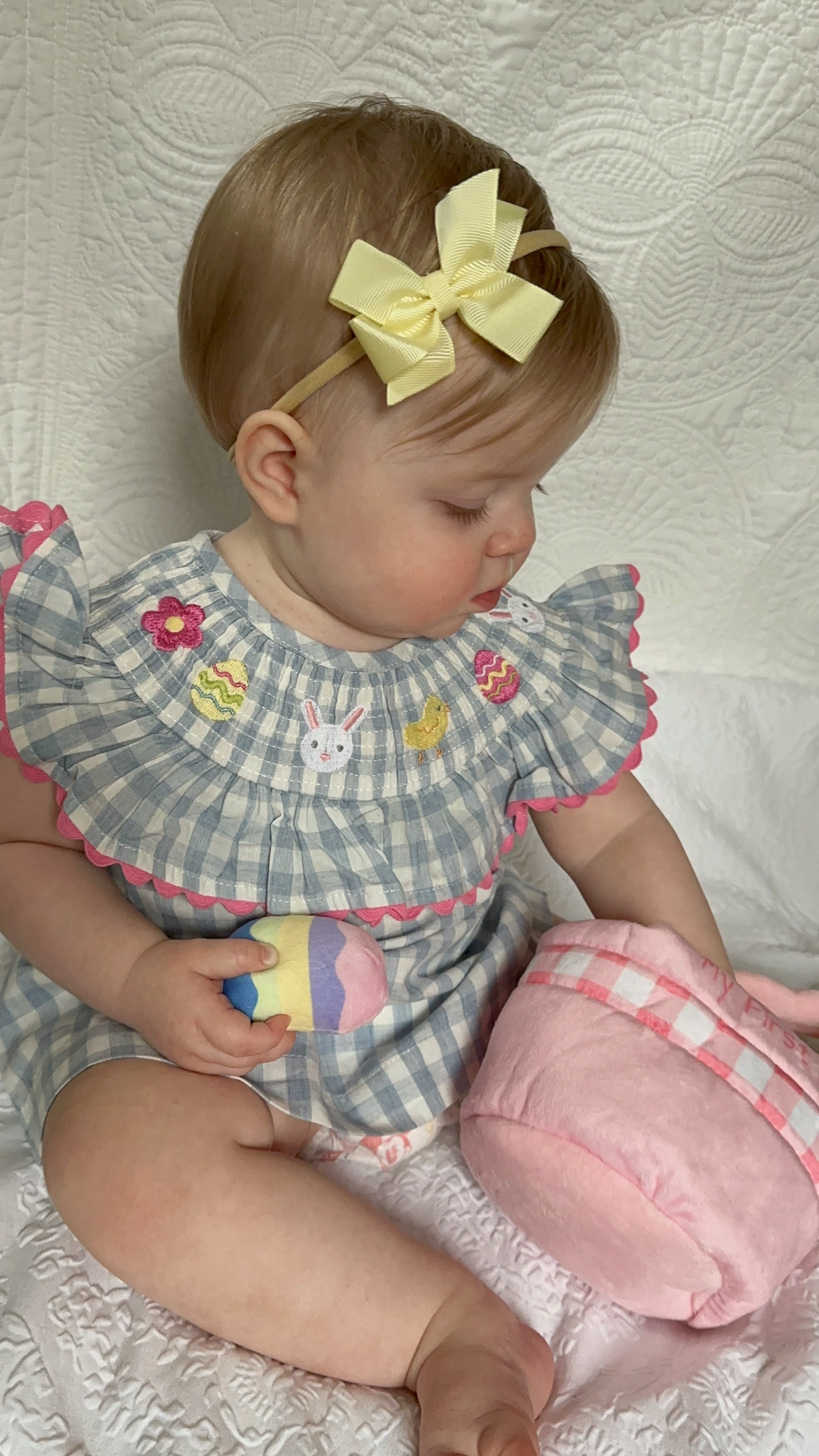 Addison’s #ootd • How adorable is this sweet Easter dress from @mudpiegift ?! Sister is mastering eating real eggs and now playing with plush eggs in her My First Easter Basket set. 

Check out the perfect gifts and use code SARAHJANE15 for 15% off your order. 🐣 🐰 🪺 

#mudpiegift #mudpie #eastergifts #kidsclothing #eastersweater #easterbasket

#LTKBaby #LTKKids