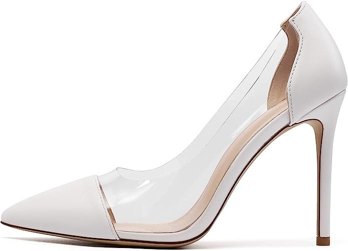 SAMMITOP Women's Pointed Toe PVC Clear Stilettos Pump Summer Wedding High Heels Party Dress Shoes | Amazon (US)