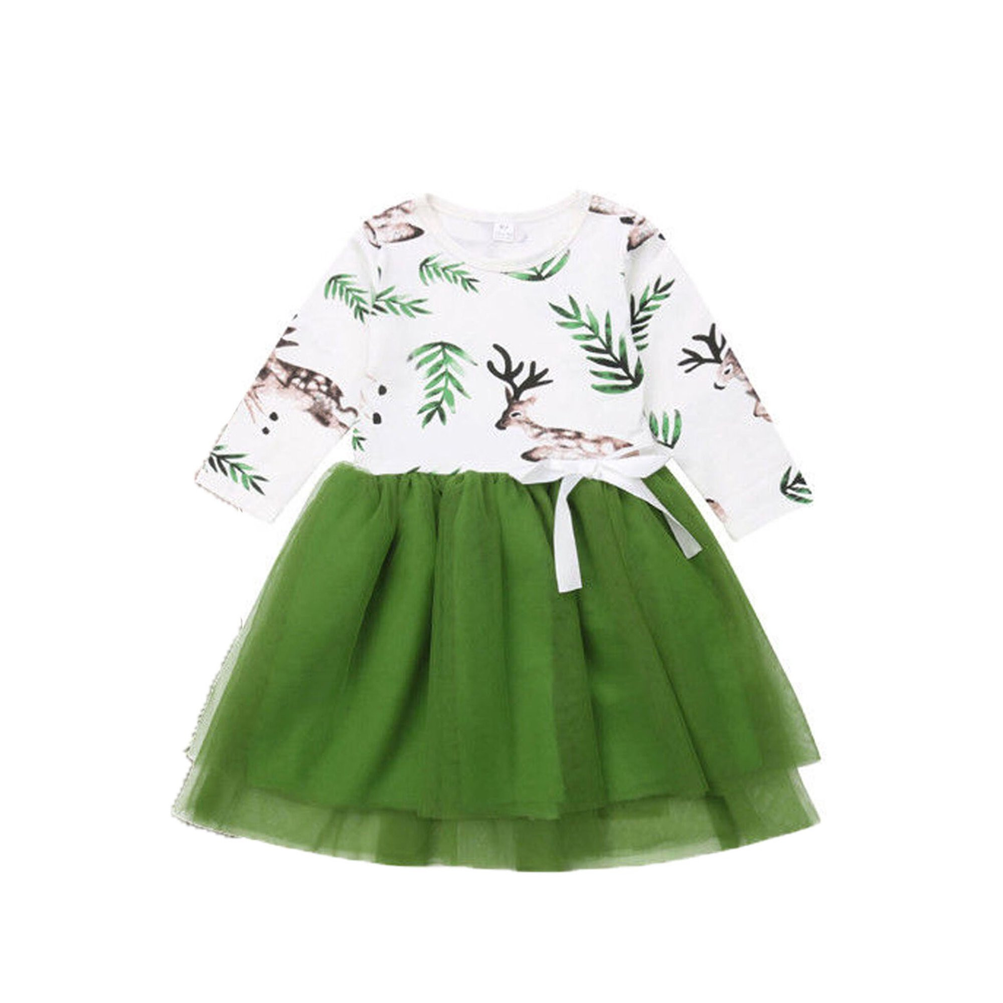 FOCUSNORM Baby Girls Xmas Deer Long Sleeve Lace Casual Tutu Dresses | Walmart (US)