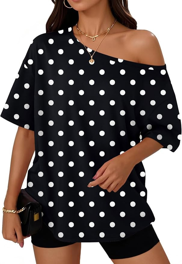 Trendy Queen Womens Off the Shoulder Tops Oversized Summer T-Shirts 2026 | Breathable comfort str... | Amazon (US)