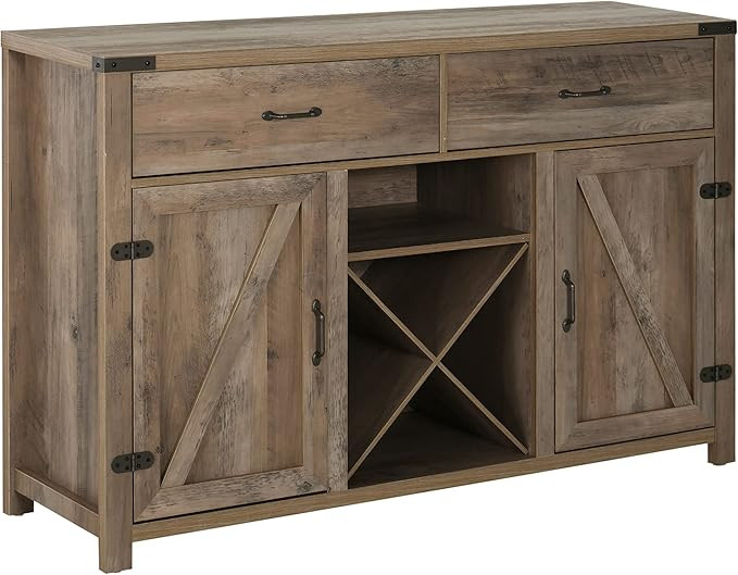 HOMCOM Wooden Farmhouse Sideboard Storage Buffet Cabinet with 2 Large Drawers, X-Shaped Wine Rack... | Amazon (US)