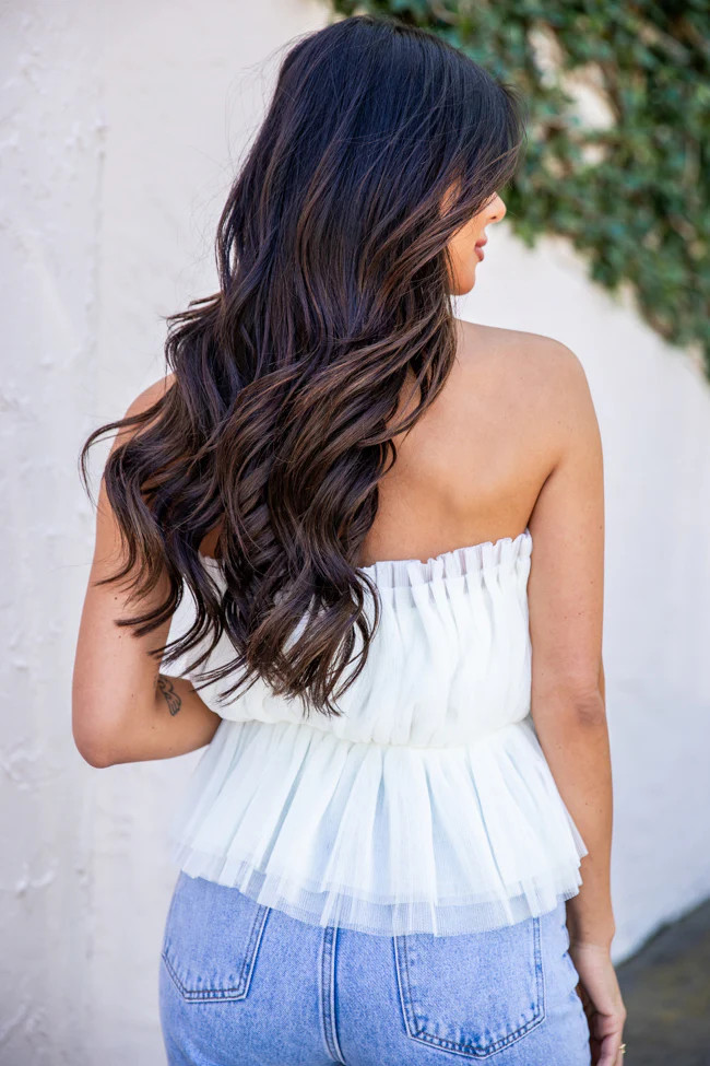 Nobody But You Ivory Strapless Tulle Blouse | Pink Lily