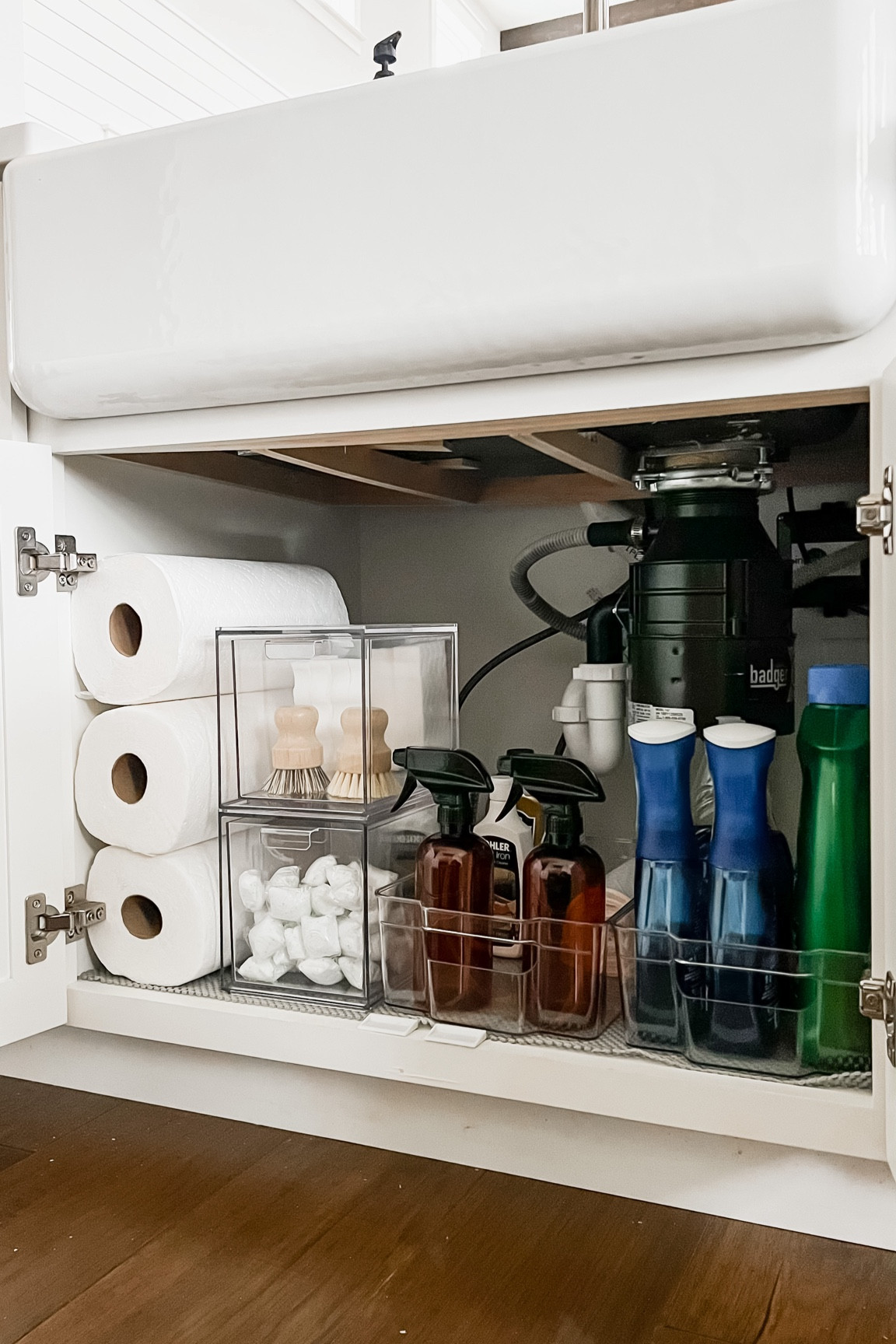 Under sink cabinet organization organizing bins acrylic drawers kitchen and bathroom organizers and amber plastic spray bottles new year resolutions cleaning purging sorting tips

#LTKhome #LTKstyletip #LTKfindsunder50