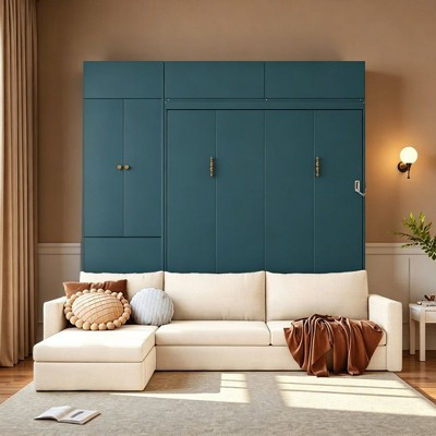 Luxystar Modern Queen Murphy Bed With Sofa Couch, Storage Cabinet and Shelves, Green+Beige | Target