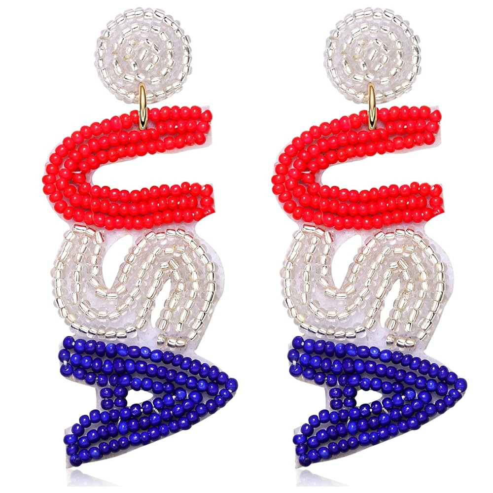 American Flag Earrings Beaded 4th of July Patriotic Earrings for Women Handmade USA Windmill Star... | Amazon (US)