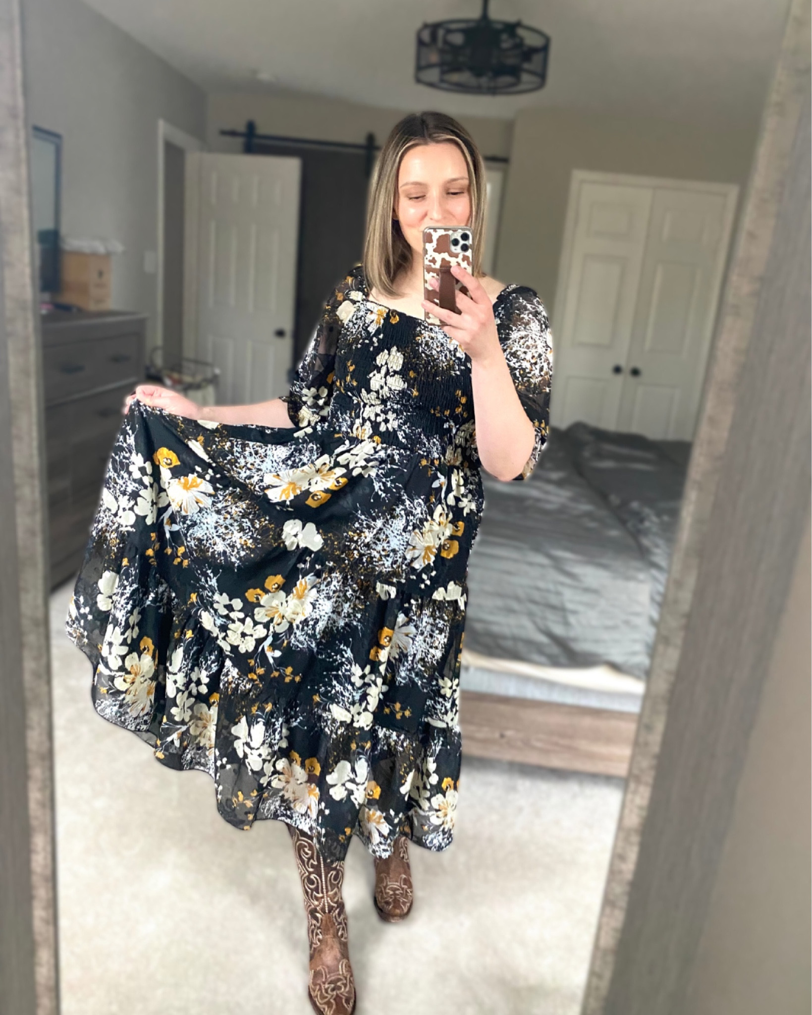 I’m obsessed with cute, flowy, and comfortable house dresses. They don’t take any effort to style and if you need to run out the door you can throw on some cowboy boots over your fuzzy socks and go! My favorite dresses are form Baltic Born. I bought this in a medium, but a small would have fit well too! 

#LTKfindsunder100 #LTKGiftGuide #LTKstyletip