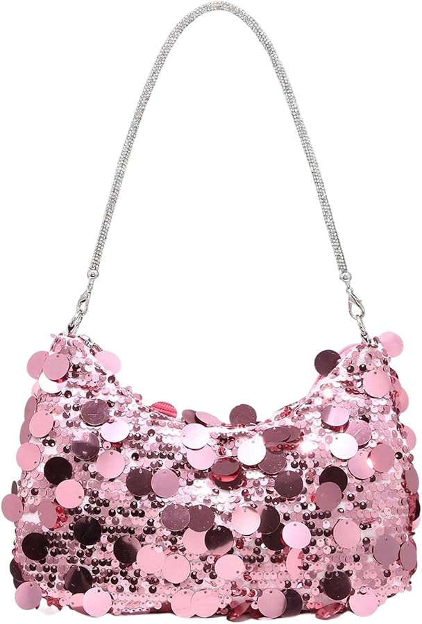 MakeMeChic Women's Sparkly Sequin Evening Handbags Top Handle Wedding Party Clutch Purse | Amazon (US)