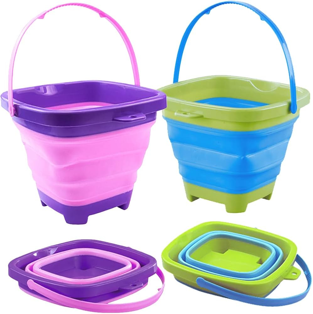 2PCS Beach Bucket Sand Toy for Kids, 2.5 L Boys Foldable Sand Bucket Sand Box Toys Girls Portable... | Amazon (US)