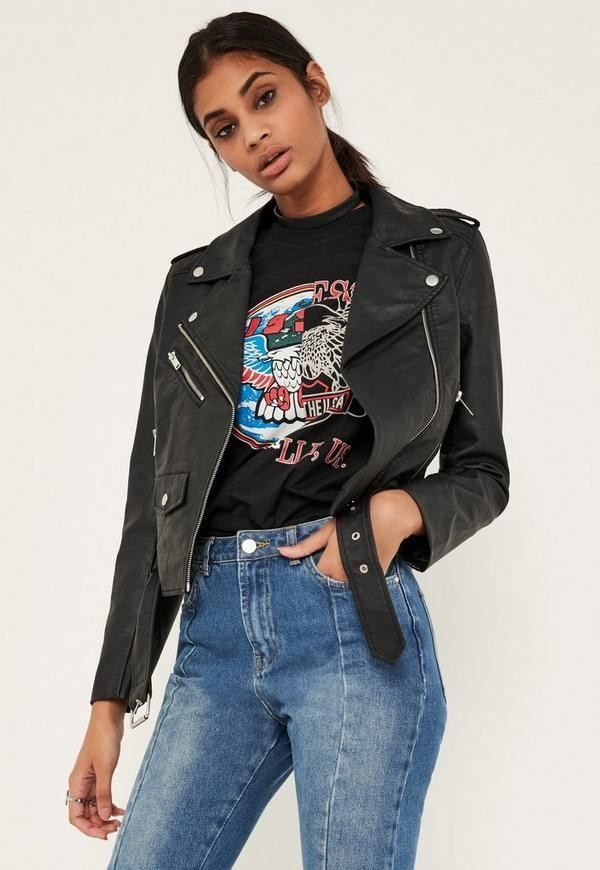 Black Ultimate Faux Leather Biker Jacket | Missguided (US & CA)