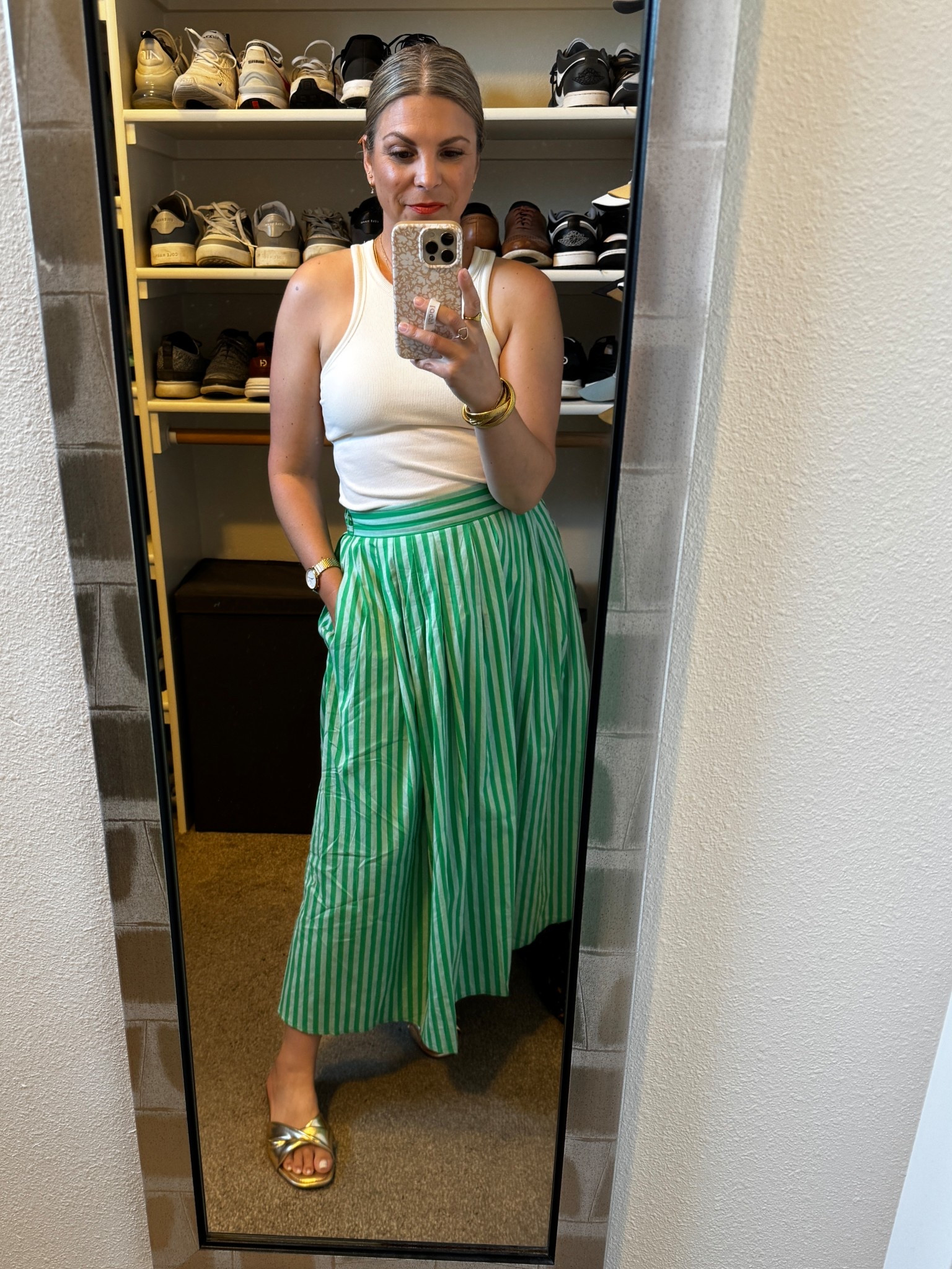 Wearing small in top, medium in skirt 