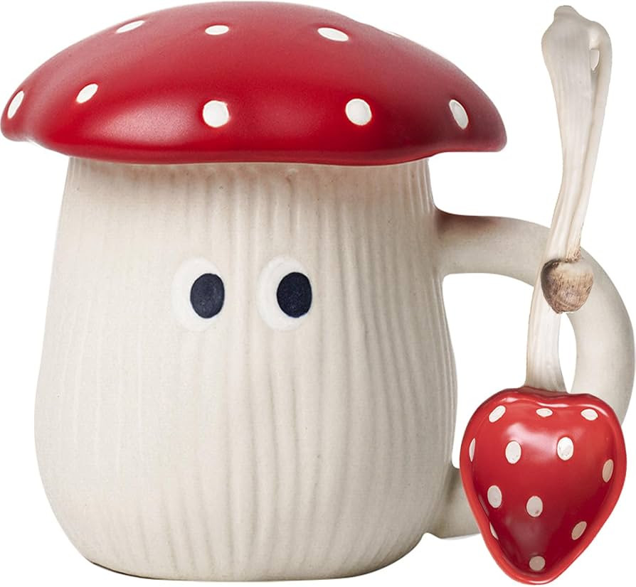Mushroom Mug with Lid Mushroom Mug 420ML Coffee Mug Mushroom Gift Ceramic Teacup with Spoon Tea C... | Amazon (US)