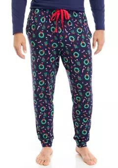 PAJAMARAMA Men's Holiday Wreaths Jogger Pajama Pants | Belk