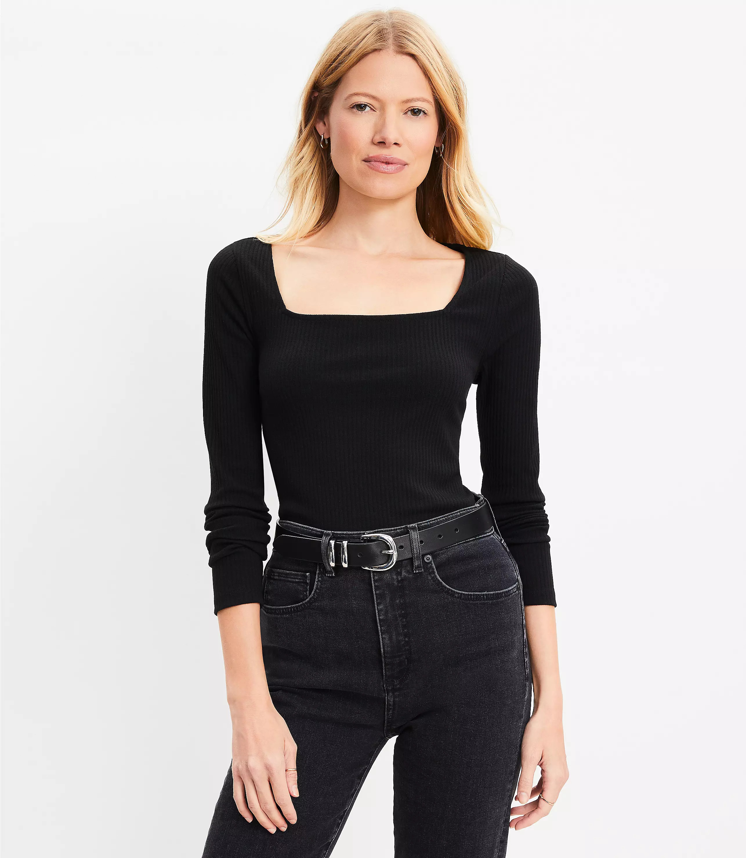 Ribbed Square Neck Tee | LOFT