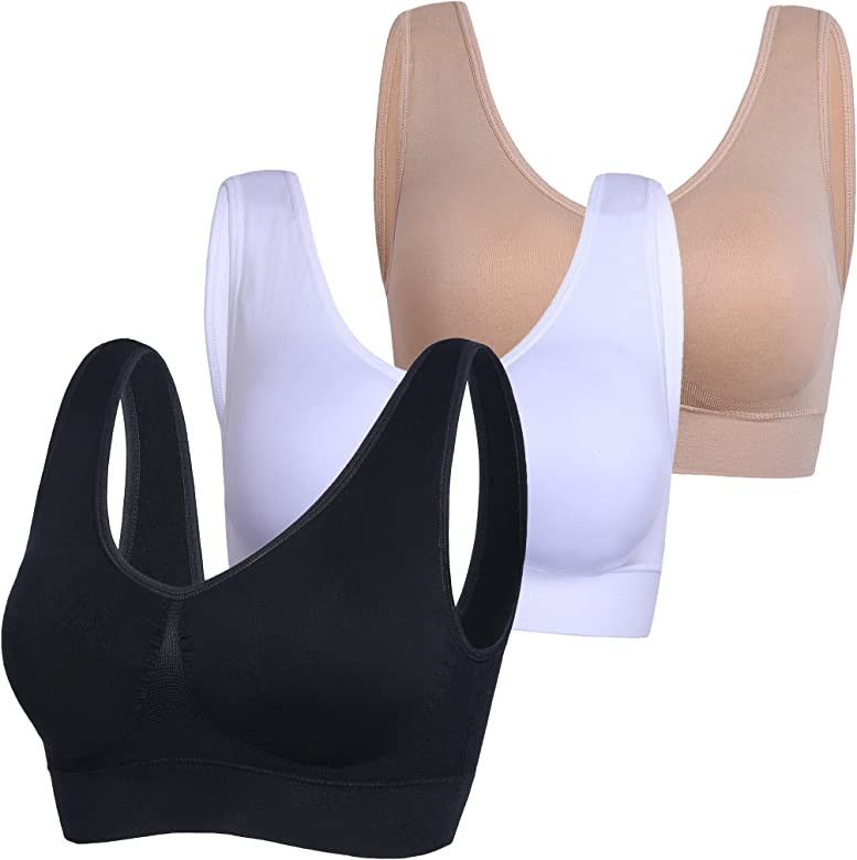 PRETTYWELL Sleep Bras for Women, Comfort Seamless Wireless Stretchy Sports Bra,3 Pack Yoga Bras, ... | Amazon (US)