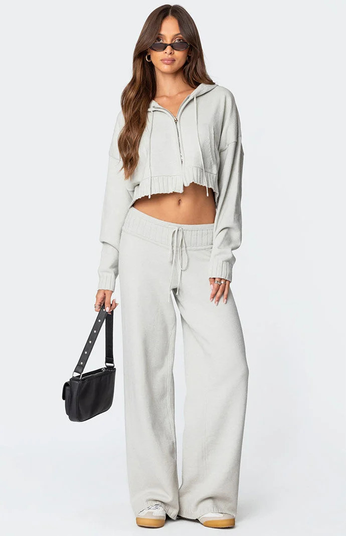 Edikted Women's Russell Straight Leg Knit Pants in Light Gray - Size XL | PacSun