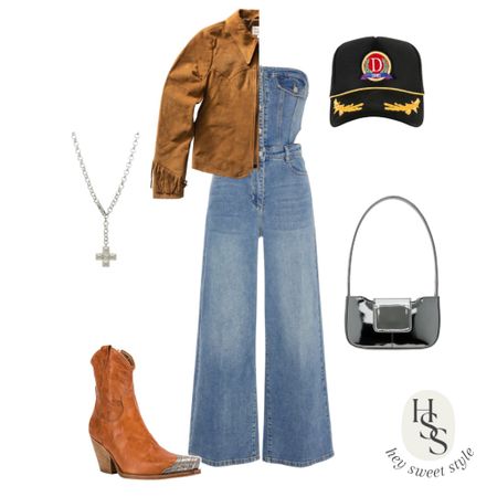 Fall Nashville Outfit: Denim jumpsuit with fringe jacket, + tan boots & black trucker hat 🖤🌾

#LTKstyletip #LTKSeasonal #LTKunder100