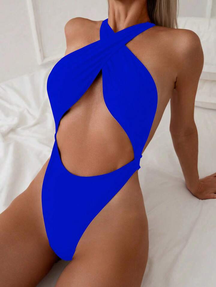 New Arrival Sexy Halter Neck Tight Backless One-Piece Swimsuit, Perfect For Beach Vacation Summer | SHEIN