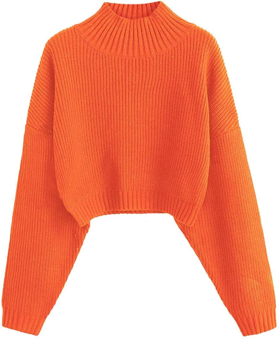 ZAFUL Women's Pullover Sweater Drop Shoulder Plain Knitted Cropped Sweater Pullover Solid Long Sl... | Amazon (US)