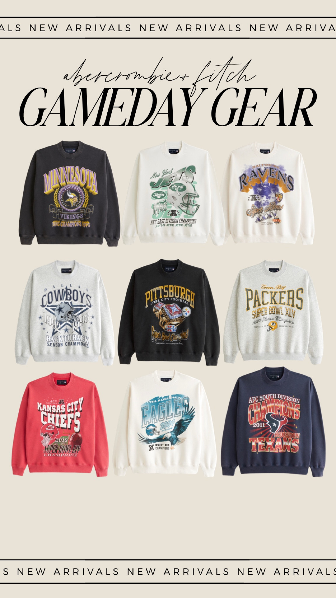 Abercrombie NFL Gameday new arrivals! I wear an XL in these for a super oversized fit. 

#LTKSeasonal #LTKU #LTKxAF