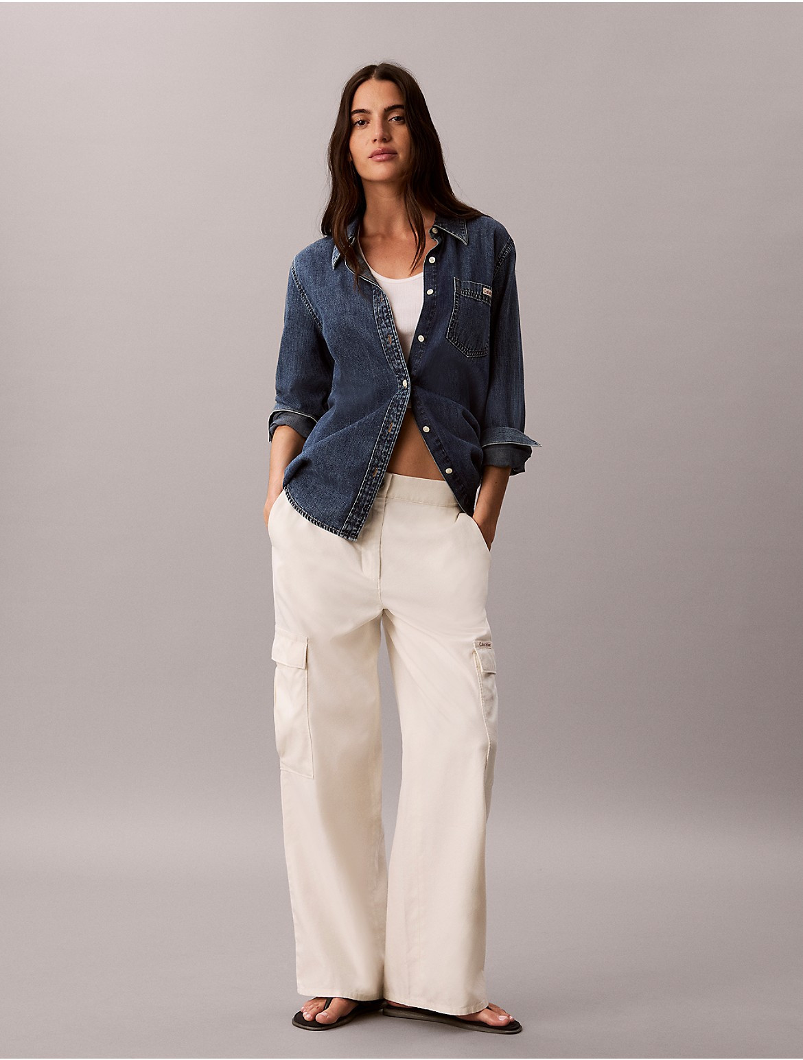 Calvin Klein Women's Soft Twill Cargo Pants - White - 14 | Calvin Klein (US)