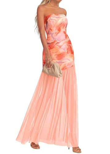 Amazon.com: KIRUNDO Women's 2026 Summer Strapless Bodycon Floral Maxi Dress Mesh Mermaid Wedding ... | Amazon (US)
