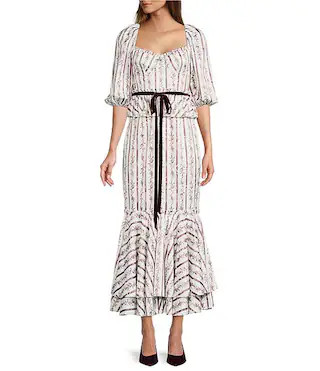 Antonio Melani x Nicola Bathie Florence Floral Print Sweetheart Square Neck Short Puff Sleeve Vel... | Dillard's