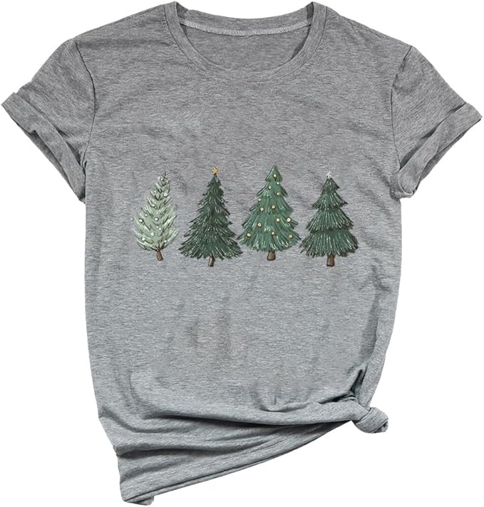 Ykomow Christmas Trees Shirt Womens Holiday Pine Tree Xmas Graphic Tees Christmas Family Shirt | Amazon (US)