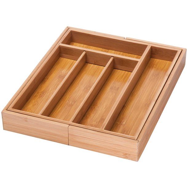 Expandable Bamboo Kitchen Drawer Organizer in Brown - Walmart.com | Walmart (US)