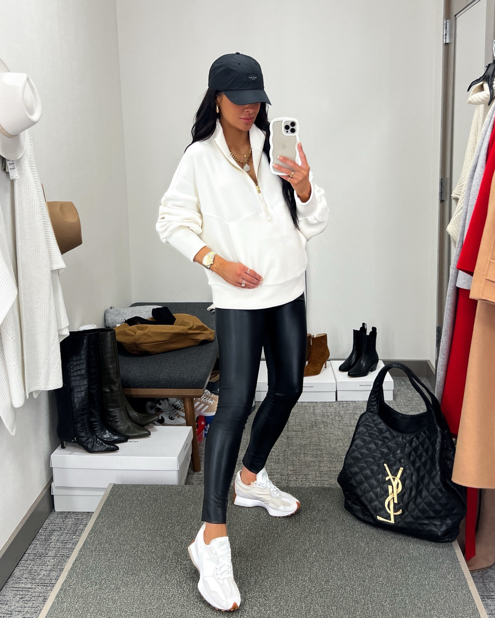 Nordstrom anniversary sale outfit / NSALE style picks
Varley half zip pullover  
Commando faux leather leggings 
AllSaints baseball cap
New balance 327 sneakers on sale 

#LTKFitness #LTKxNSale #LTKFindsUnder100