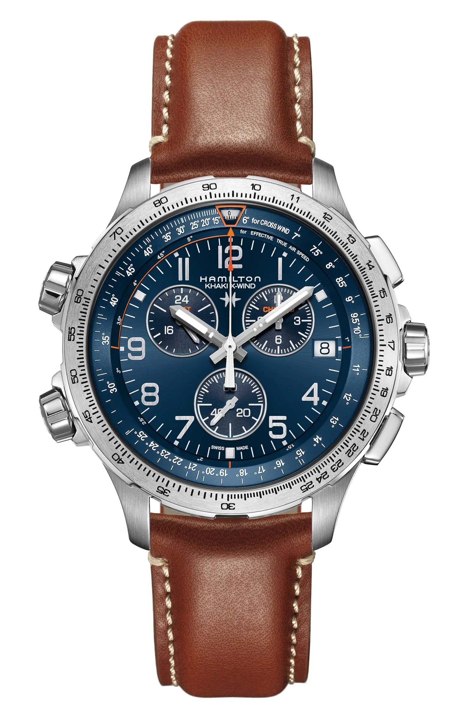 Khaki Aviation X-Wind Chronograph GMT Leather Strap Watch, 46mm | Nordstrom