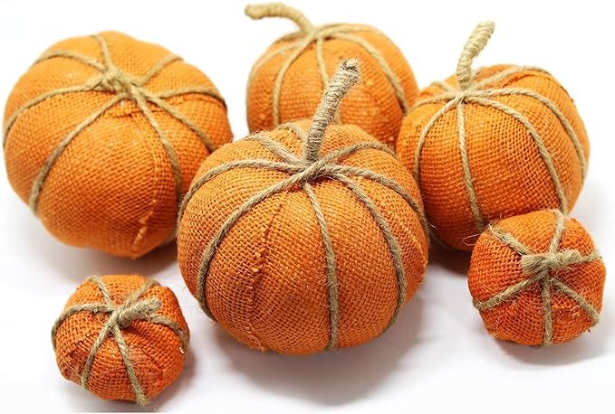WsCrafts 6Pcs Assorted Sizes Orange Burlap Pumpkins for Fall Harvest Festival Thanksgiving Autumn... | Amazon (US)