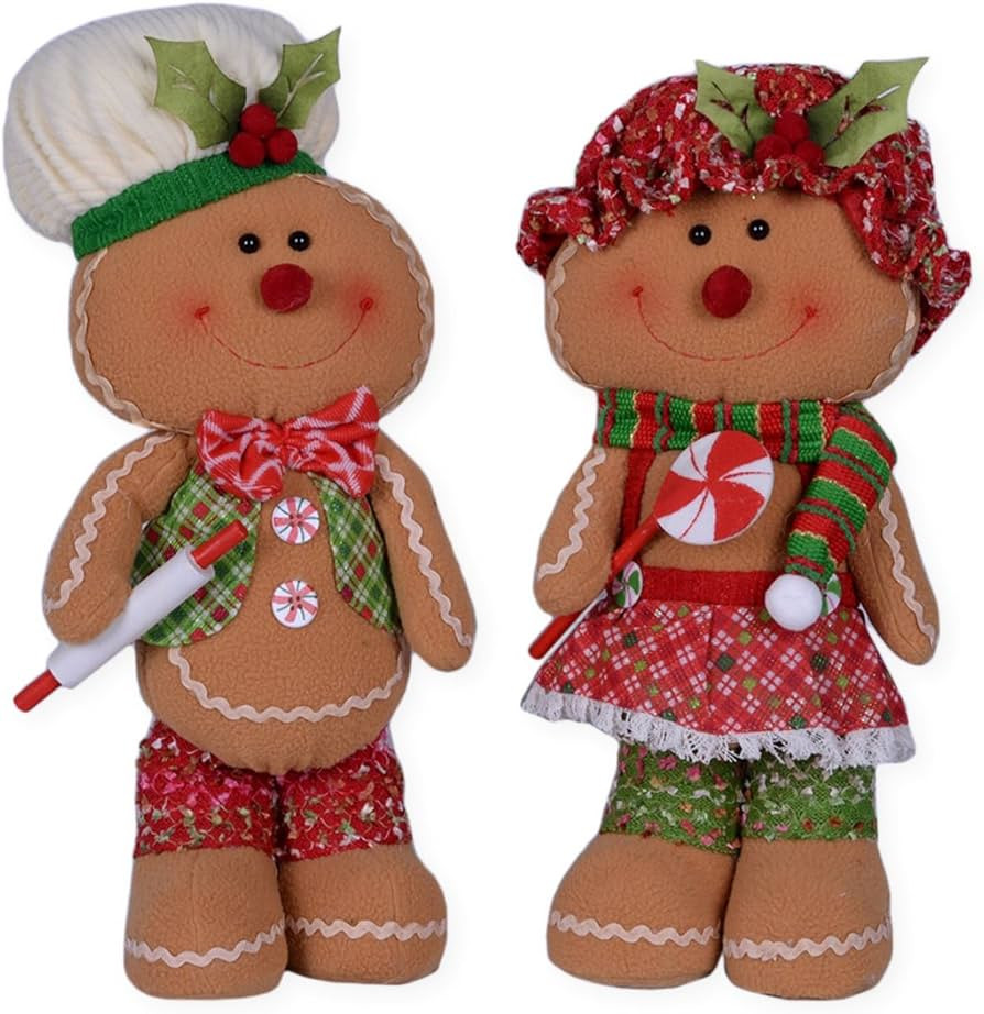 Smiling Mr. and Mrs. Gingerbread 16 x 8 Plush Christmas Figurine Set of 2 | Amazon (US)