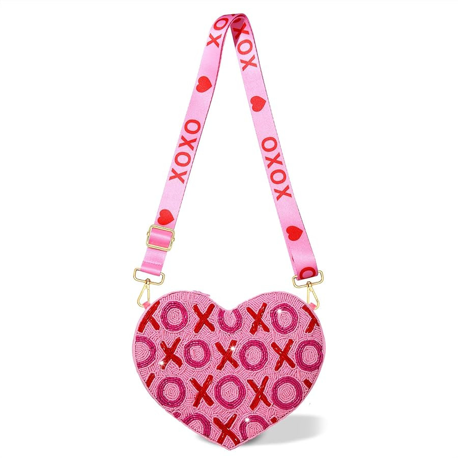 CEALXHENY Valentine’s Day Heart Purse for Women Girls Red Pink Beaded Heart Crossbody Bag LOVE ... | Amazon (US)