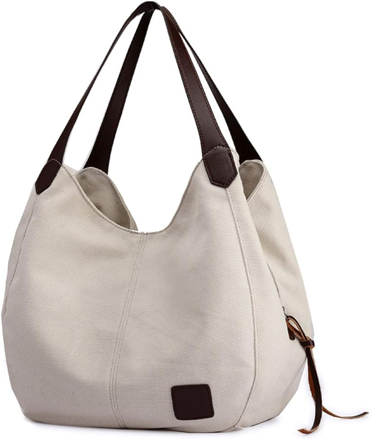 DOURR Women's Multi-pocket Shoulder Bag Fashion Cotton Canvas Handbag Tote Purse | Amazon (US)