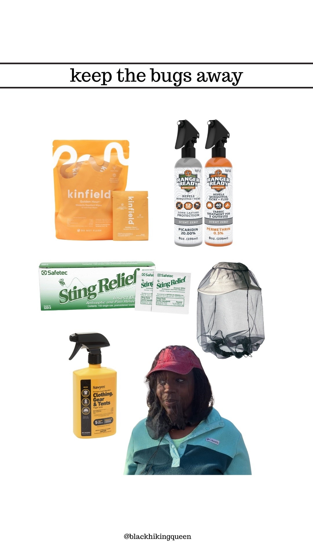 Insect repellent, insect bite wipes, skin repellent, insect head net for hiking, camping, backpacking, outdoors

#LTKSeasonal #LTKTravel #LTKActive