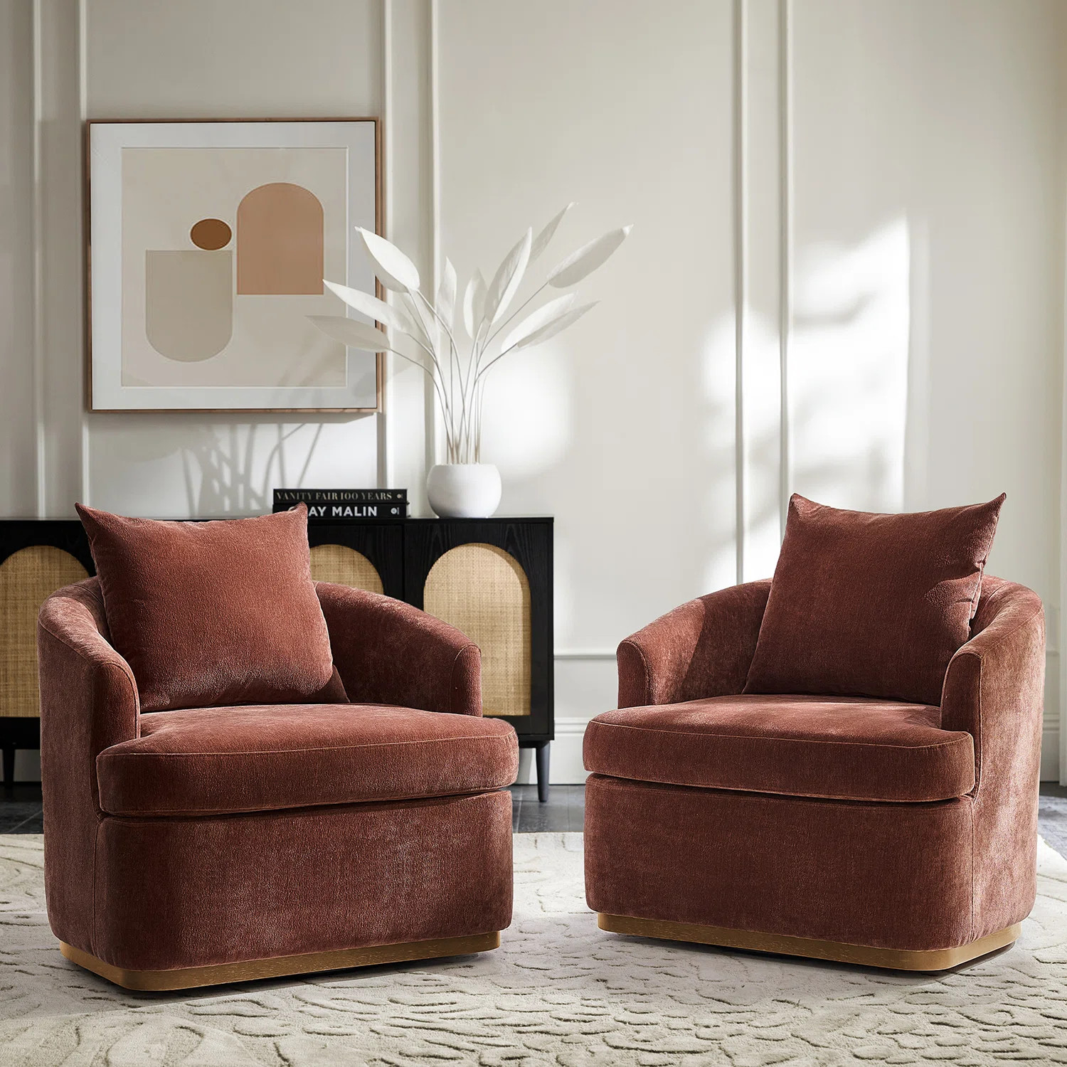 Berklie 31"W Modern Chenille Swivel Armchair With Ergonomic Backrest and Solid Wood Legs Set of 2 | Wayfair North America