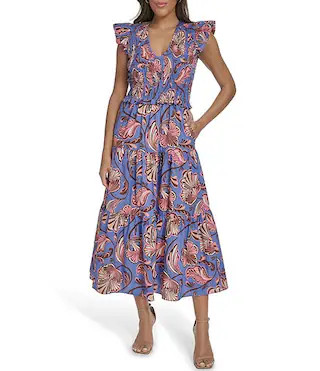 Knit V-Neck Cap Sleeve Midi Dress | Dillard's