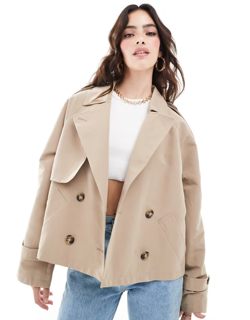Vero Moda short boxy trench coat in beige-Neutral | ASOS (Global)