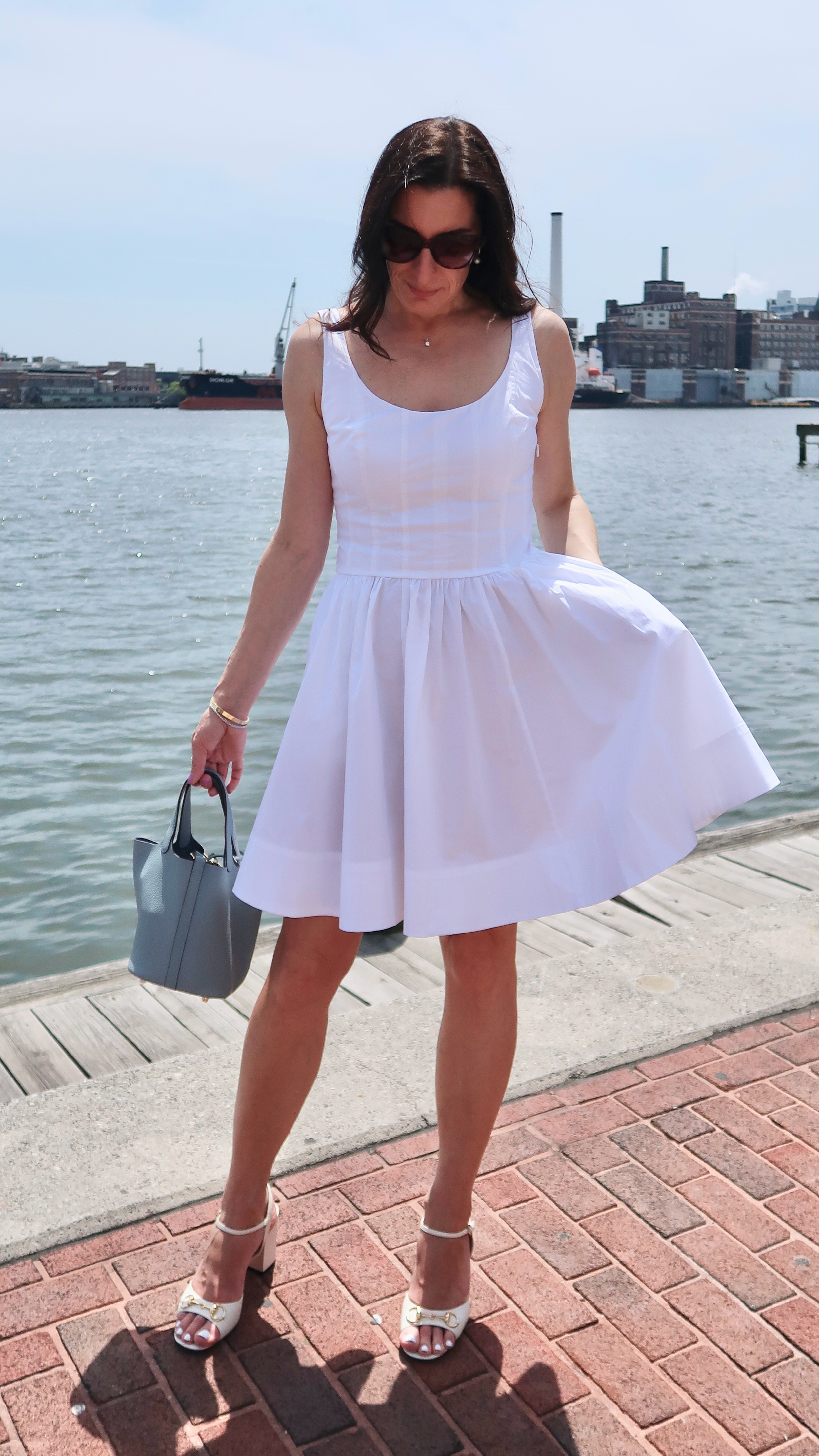 Jcrew white cotton poplin dress with Gucci horse but sandals 

#LTKMidsize #LTKStyleTip #LTKOver40