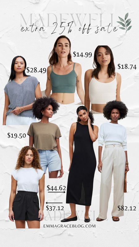 Just picked these up for great prices using code LONGWEEKEND on top of the sale price! 
I got small/medium bramis. 
Small tees. 
Sized down 1 to a 6 pants. 
Medium dress and shorts. 
So excited!! Madewell is 100% worth it!! 

#LTKMidsize #LTKFindsUnder50 #LTKSaleAlert